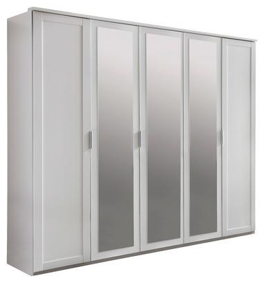 Fünftüriger Kleiderschrank in Weiß mit drei Spiegeltüren Fünftüriger Kleiderschrank in Weiß mit drei Spiegeltüren