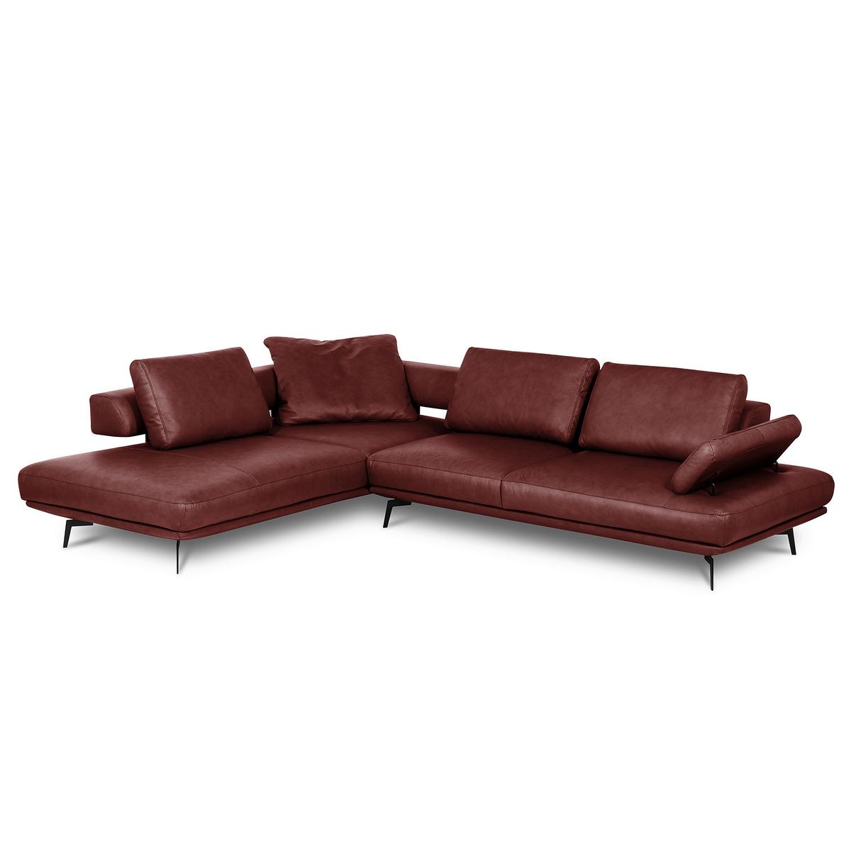 Ecksofa Como Echtleder Rot 237x306 - Rot/Schwarz, Design, Leder (237/306cm) - Livetastic