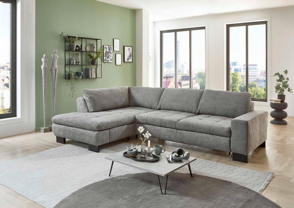 Rohová sedačka LANDO, ľavá, sivá ženilka, bez funkcií - čierna/sivá, Modern, kov/textil (197/289cm) - Premium Living