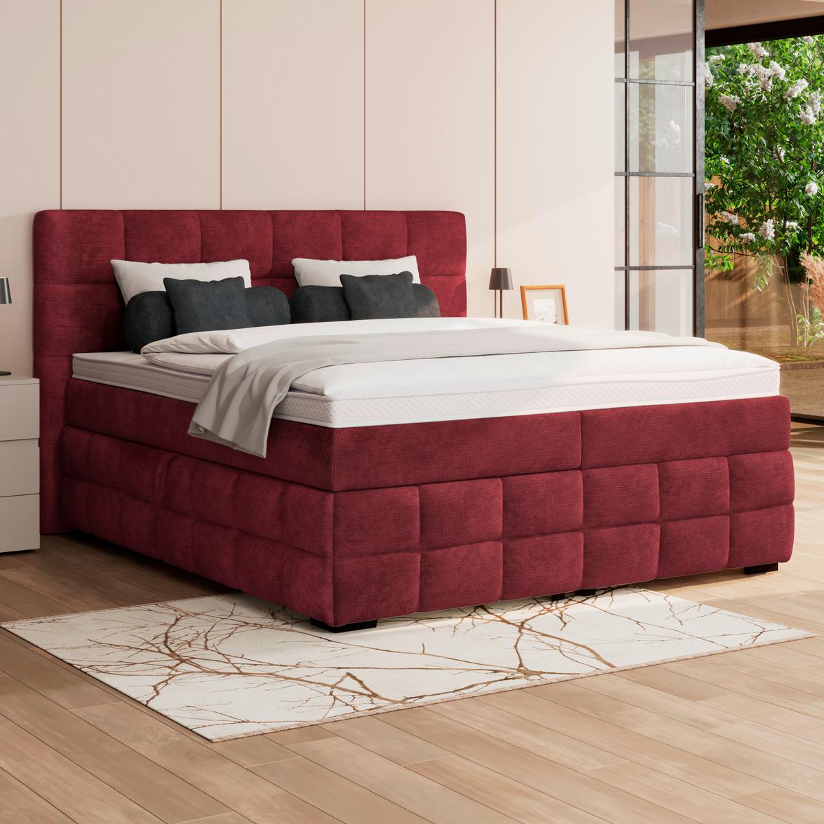 Čalouněná postel VEGA 180x200 cm, vínově červená - černá/vínově červená, Trend, dřevo/textil (180/200cm)