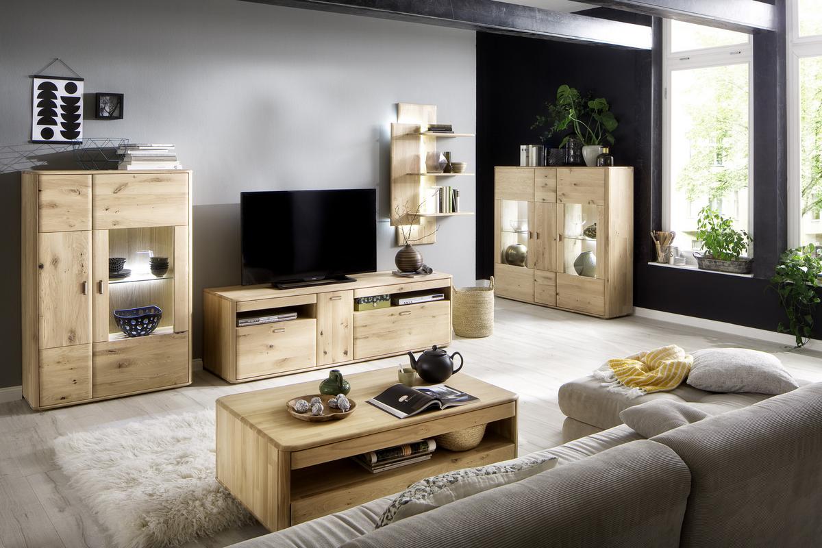 Wohnkombination Massiv 3-Tlg. Ravello Eichefarben - Eichefarben, Design, Glas/Holz (340/194/50cm) - Livetastic