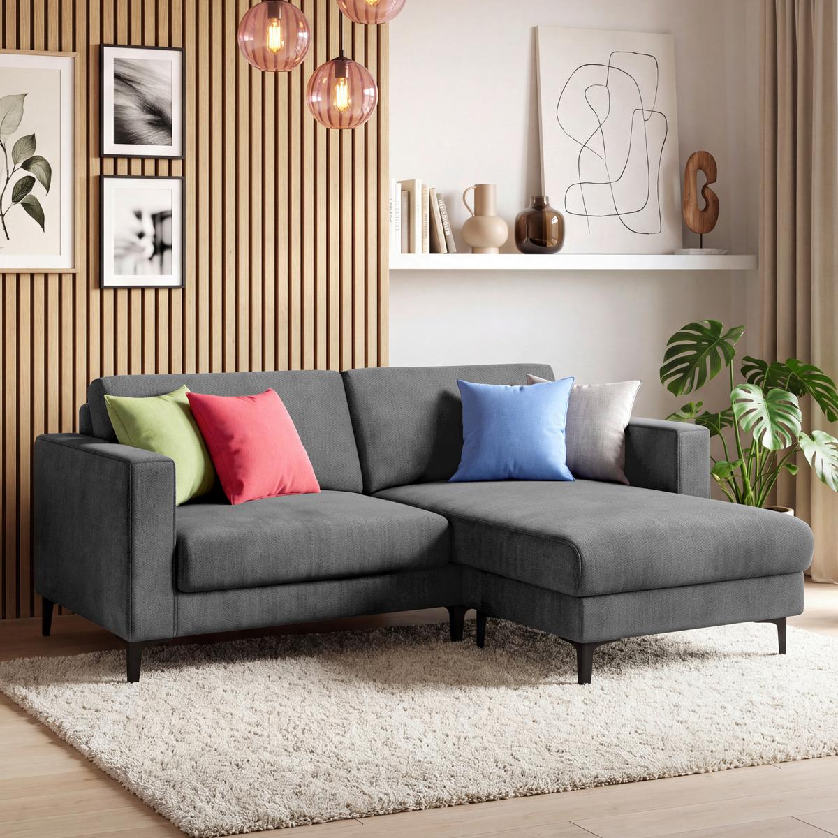 Ecksofa Atlanta dunkelgrau, 210x149cm - Dunkelgrau/Schwarz, Trend, Holz/Textil (210/149cm)