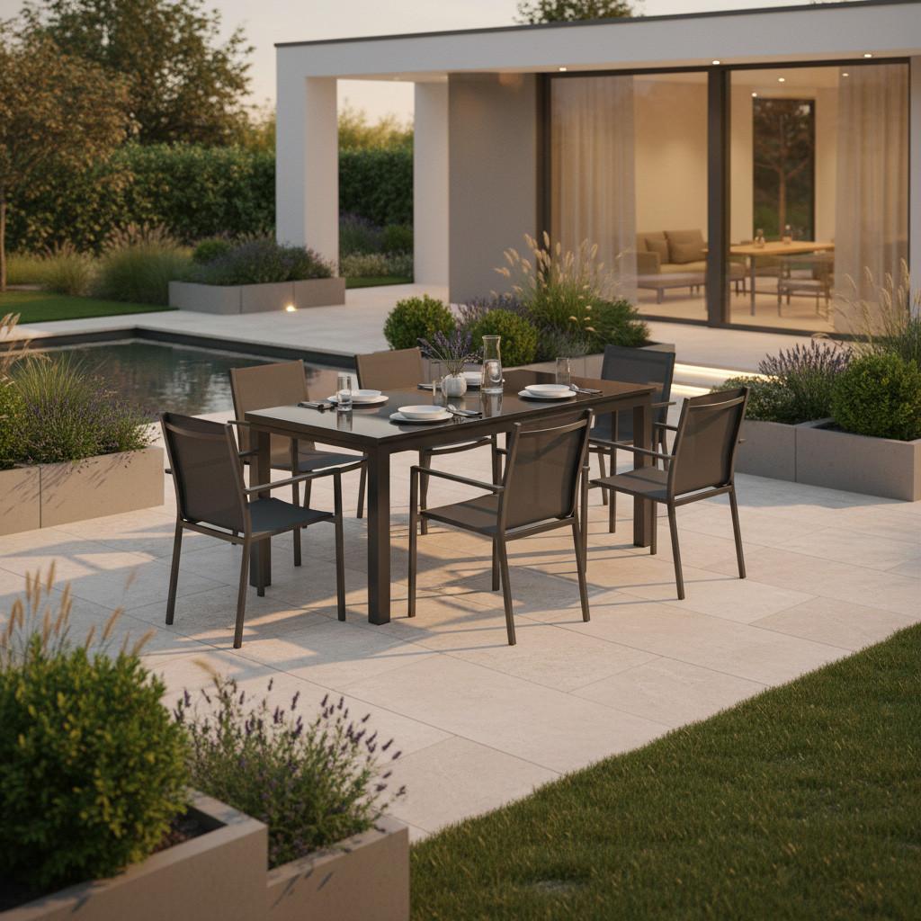 Gartentisch ausziehbar Metall/Glas L 80-120 cm