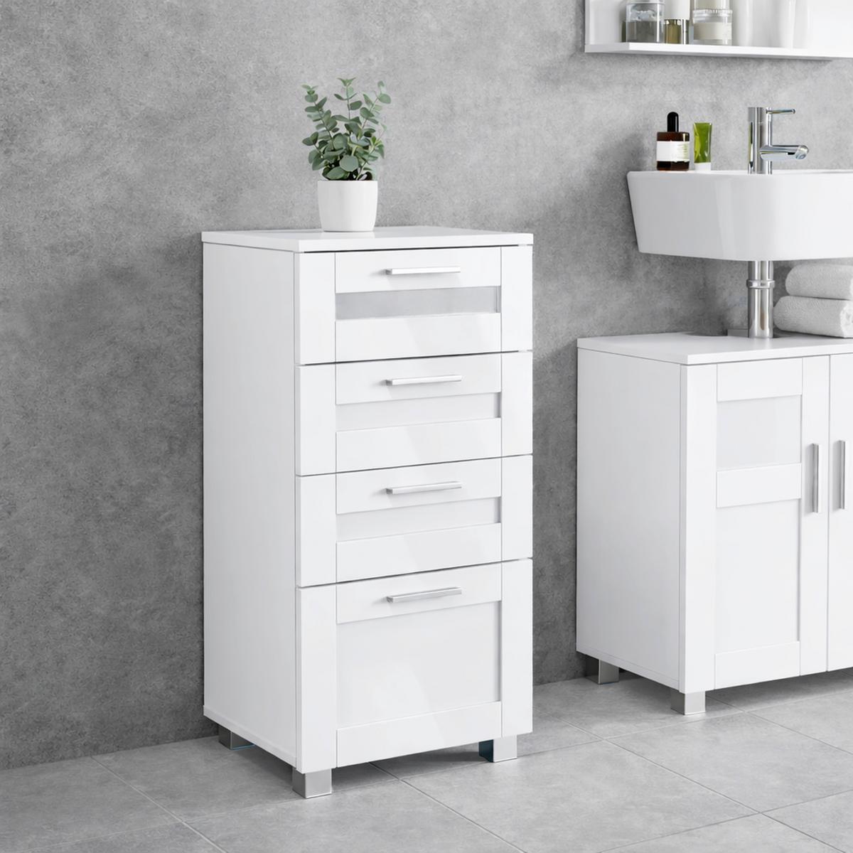 MIDISCHRANK Nilari Weiß B: 38cm - Weiß/Grau, Trend, Glas/Holzwerkstoff (38/76/28cm) - MID.YOU
