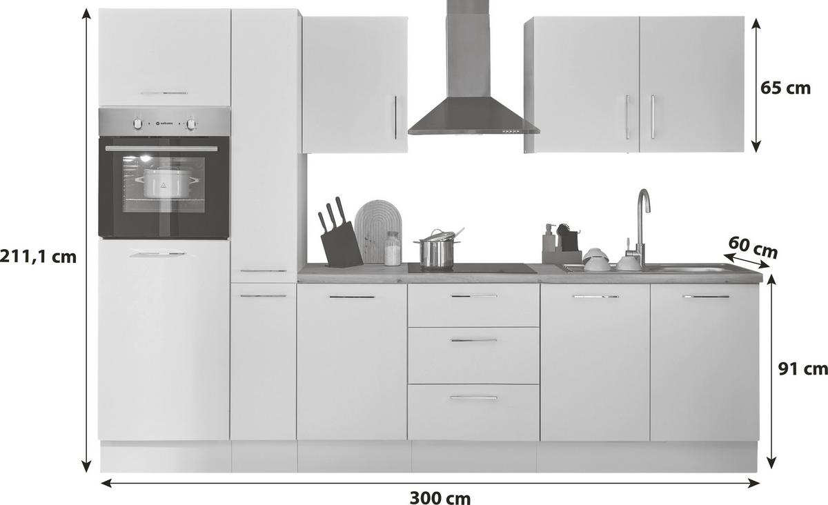Küchenblock Turin Weiß/eiche Dekor B: 300 Cm - Weiß/Eiche Artisan, Basics, Holzwerkstoff (300cm) - P & B