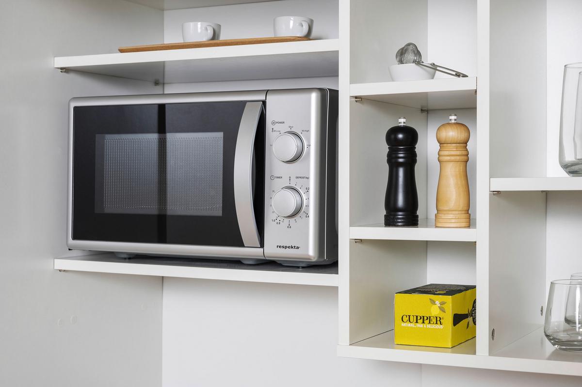 Schrankküche mit Mikrowelle + Kühlschrank 104cm Weiß/Schwarz - Schwarz/Weiß, MODERN, Holzwerkstoff/Metall (104/193/67cm) - Respekta