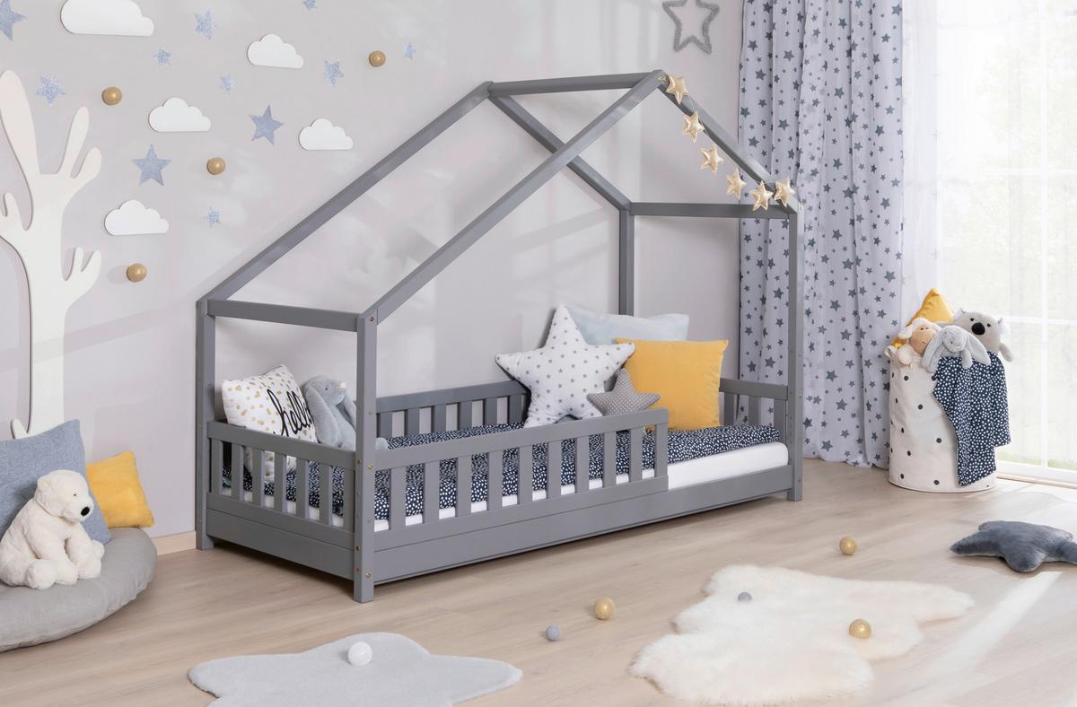 Hausbett Lou Hellgrau B: 90 Cm - Hellgrau/Naturfarben, MODERN, Holz (90/200cm) - MID.YOU