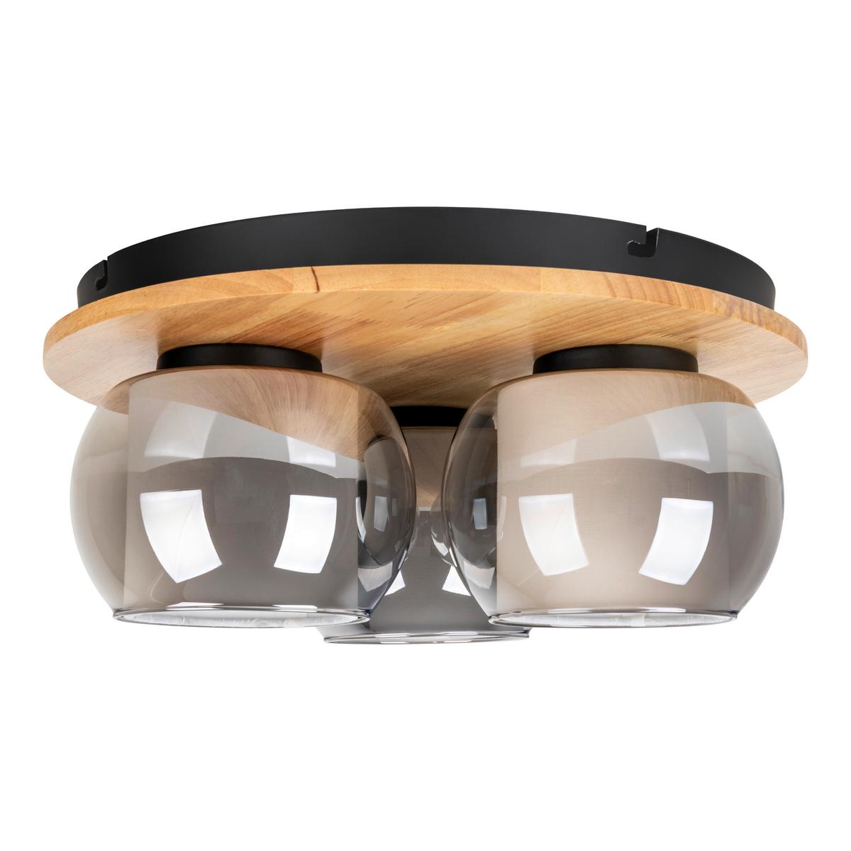 Deckenleuchte Kautschukholz - Schwarz/Naturfarben, Design, Glas/Holz (35/15cm) - Näve
