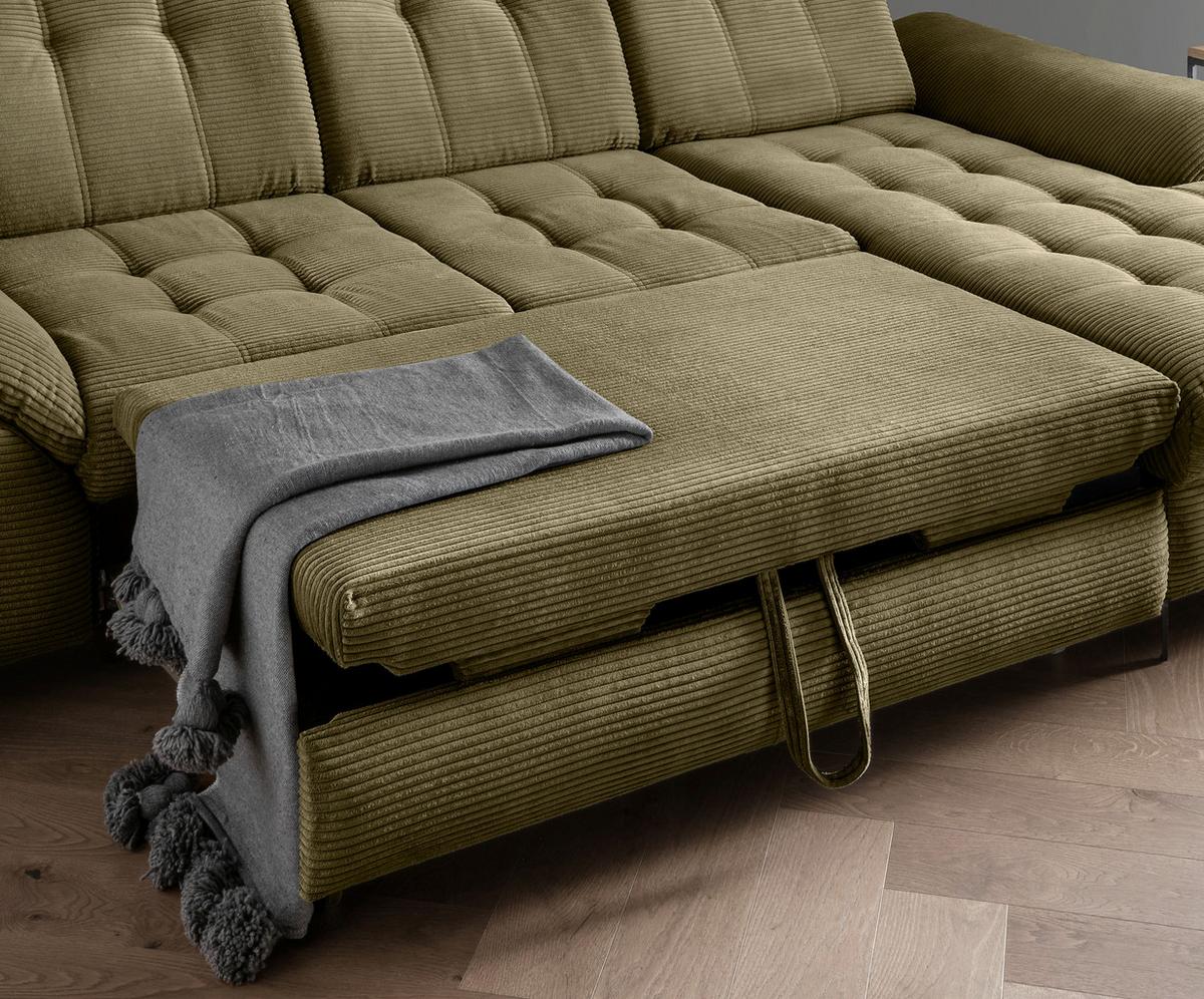 Eckschlafsofa Delphino Goldfarben S: 273x189 cm - Schwarz/Olivgrün, MODERN, Textil (273/189cm) - Livetastic