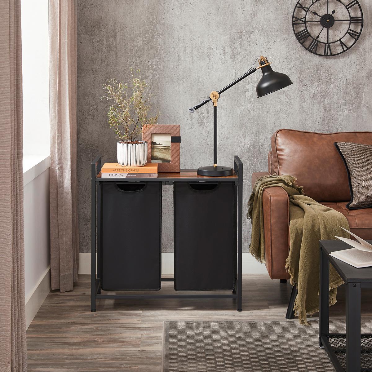 Wäschekorb Braun/Schwarz B: 73cm - Schwarz/Braun, Trend, Holzwerkstoff/Textil (73/72/33cm) - MID.YOU