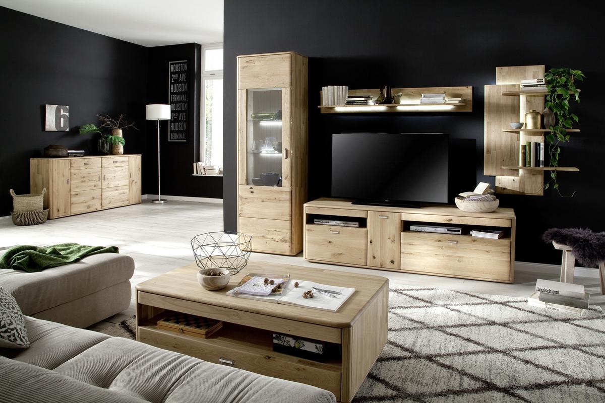 Wohnkombination Massiv 4-Tlg. Ravello Eichefarben - Eichefarben, Design, Glas/Holz (310/208/50cm) - Livetastic