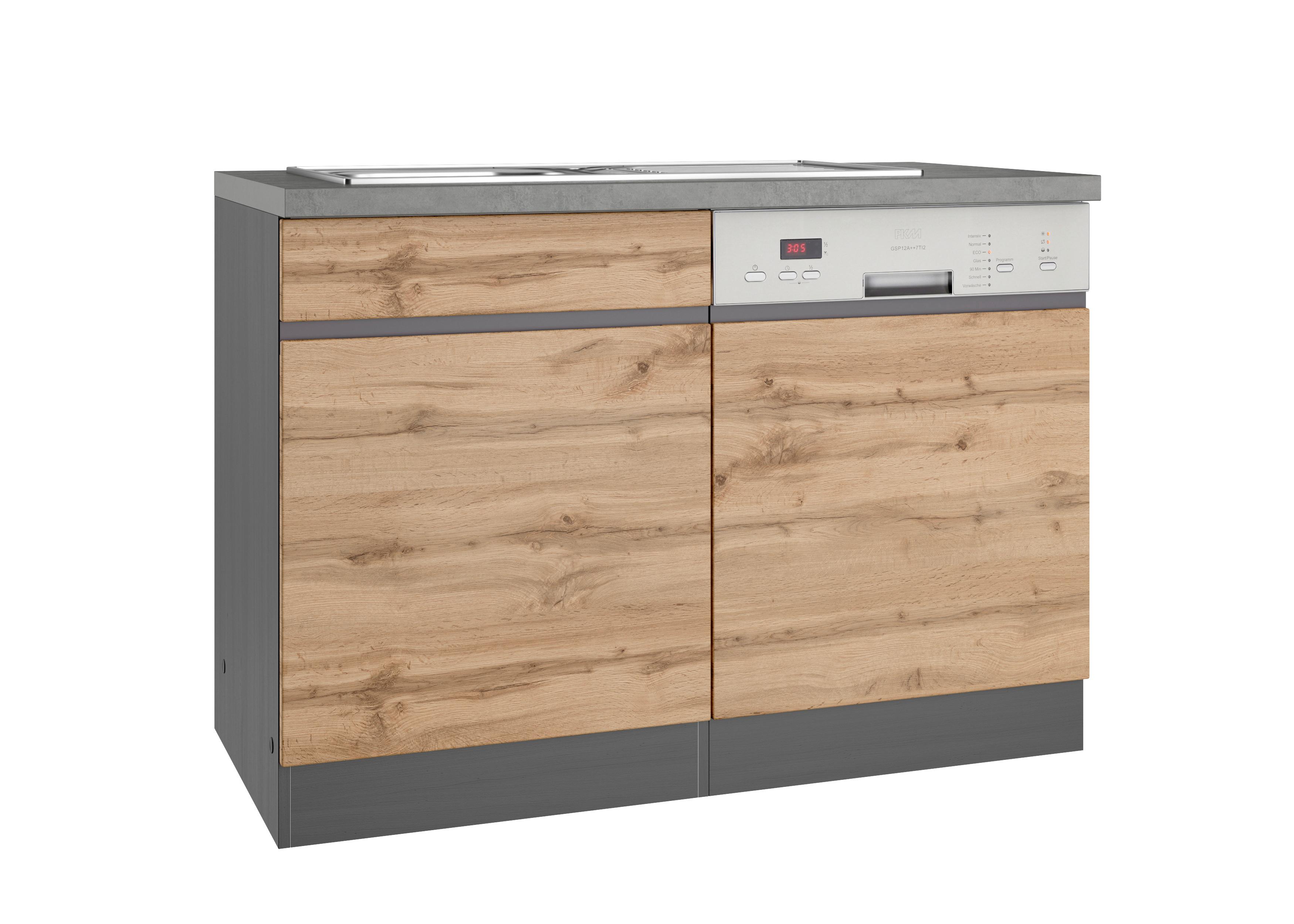 Spülenschrank Mit Spüle Turin B: 120 cm Graphit/Eiche Dekor - Eiche Wotan/Graphitfarben, Design, Holzwerkstoff (120/86/60cm) - Held