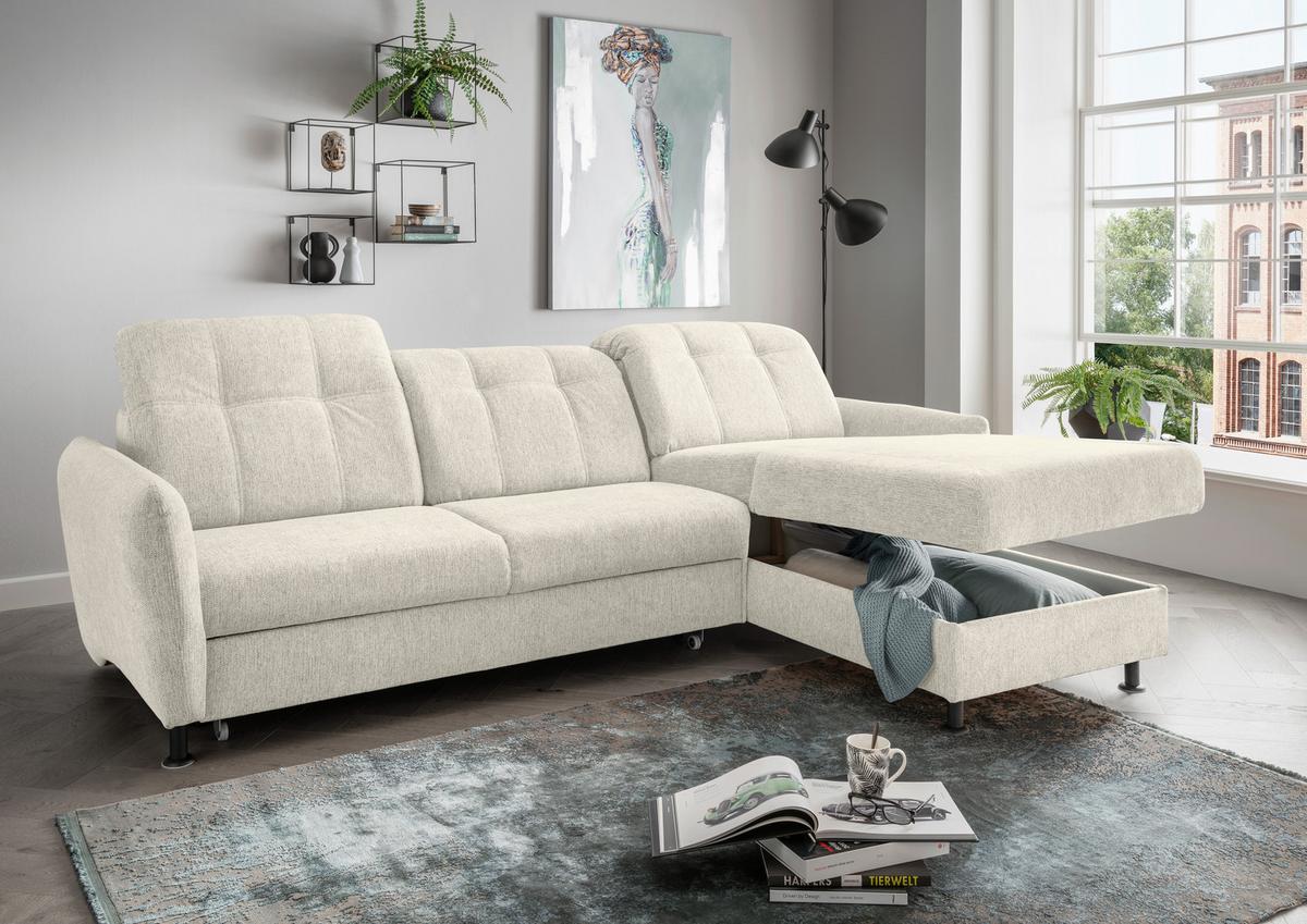 Ecksofa Minori Chenille Beige, S: 267x184 cm - Beige/Schwarz, MODERN, Textil (267/184cm) - Livetastic