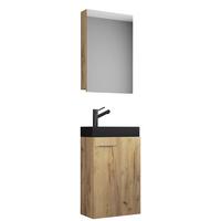 Gästebad Slito Bl - Honigeiche/Schwarz, MODERN, Glas/Keramik (41cm) - MID.YOU