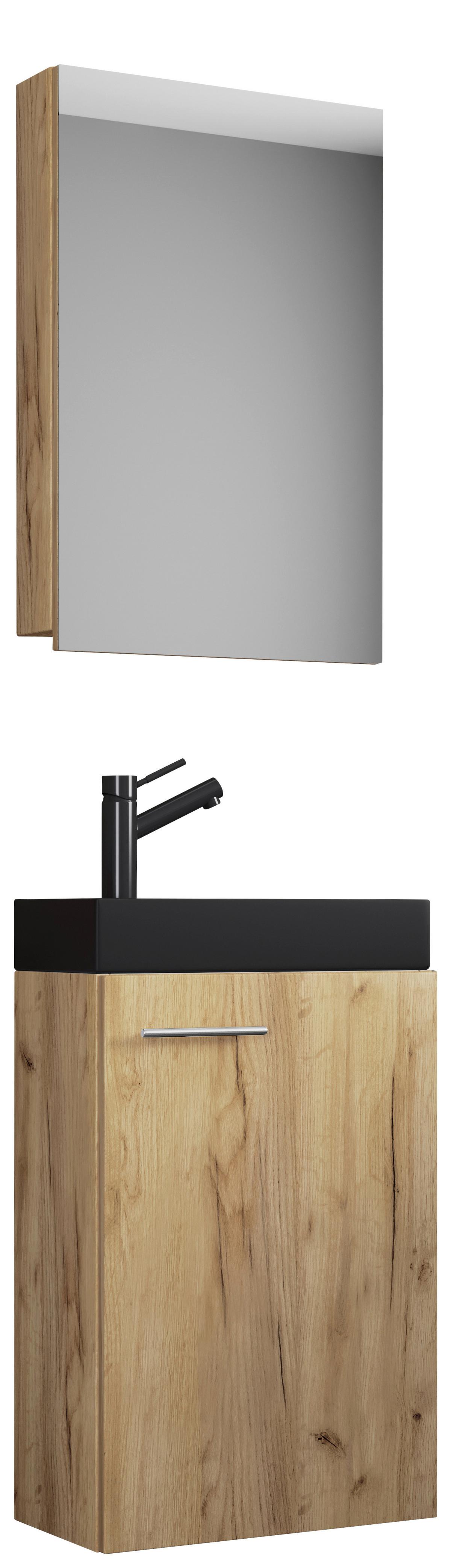 Gästebad Slito Bl - Honigeiche/Schwarz, MODERN, Glas/Keramik (41cm) - MID.YOU