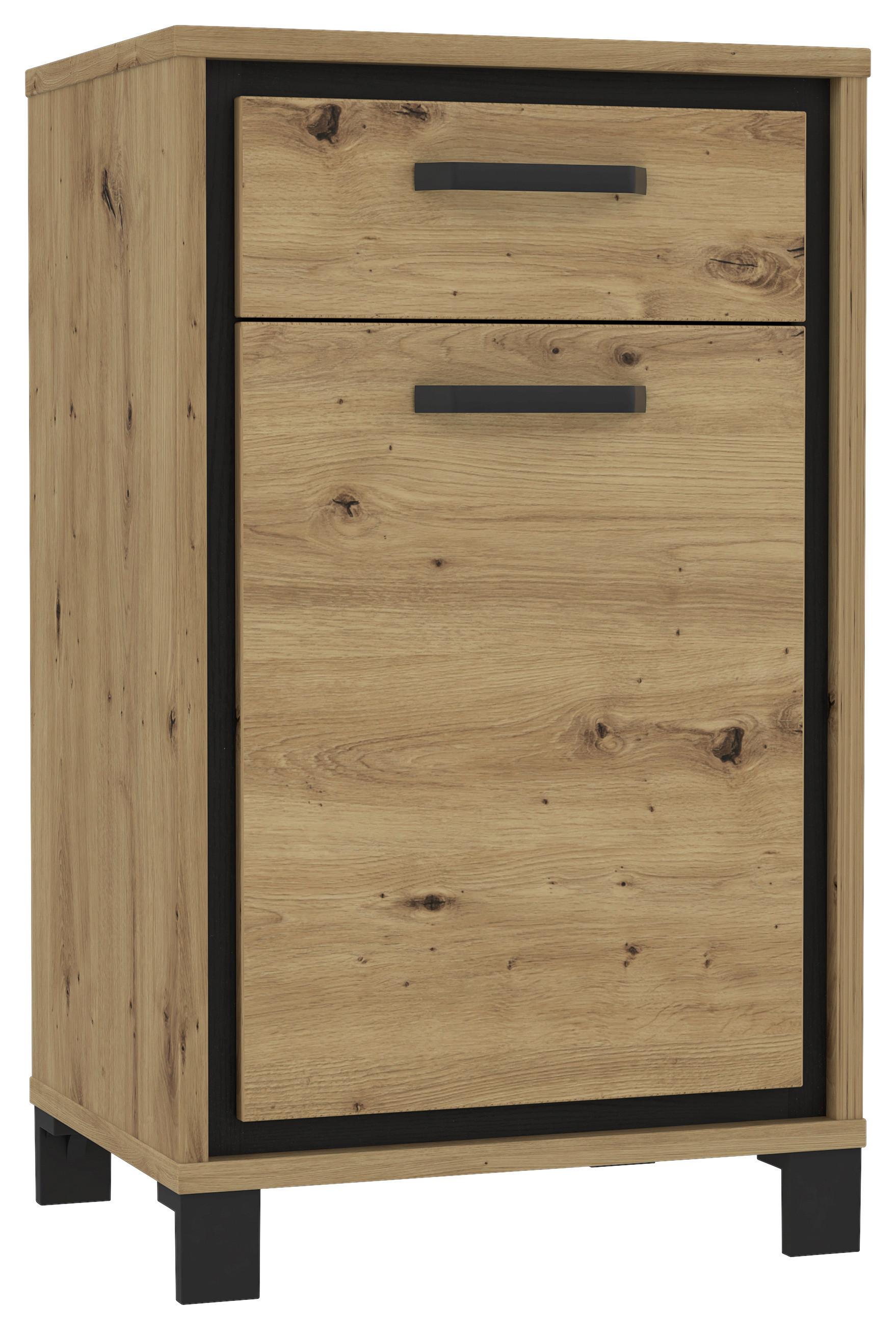 Schuhschrank Trondheim Eiche Dekor m. Schublade B: 54,4 cm - Eichefarben/Schwarz, Basics, Holzwerkstoff/Kunststoff (54,4/90,9/41,5cm) - Livetastic
