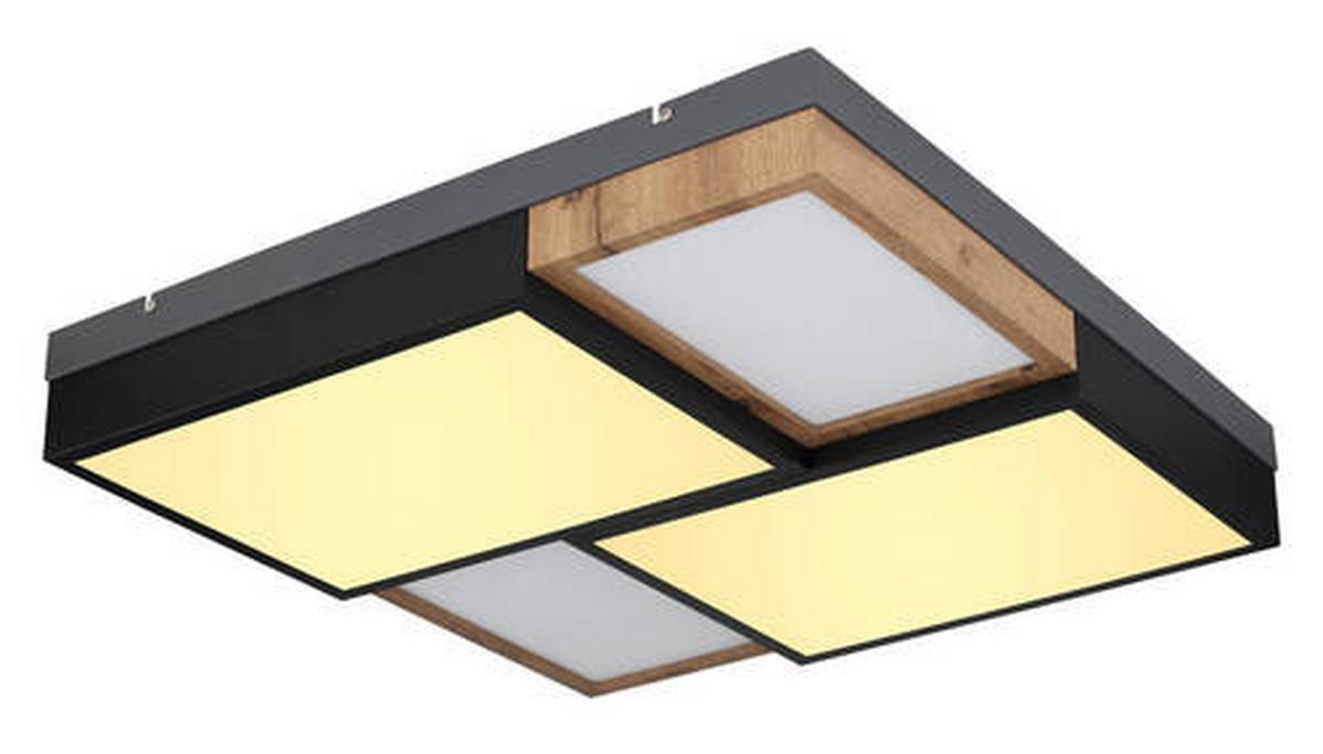 LED-Deckenleuchte 67286-50 - Opal/Schwarz, Natur, Holzwerkstoff/Kunststoff (60/60/9cm) - Globo