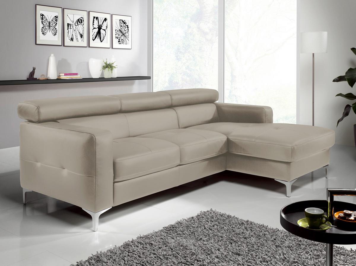 Ecksofa Sammy Grau Leder - Chromfarben/Grau, Design, Leder (226/169cm) - Livetastic