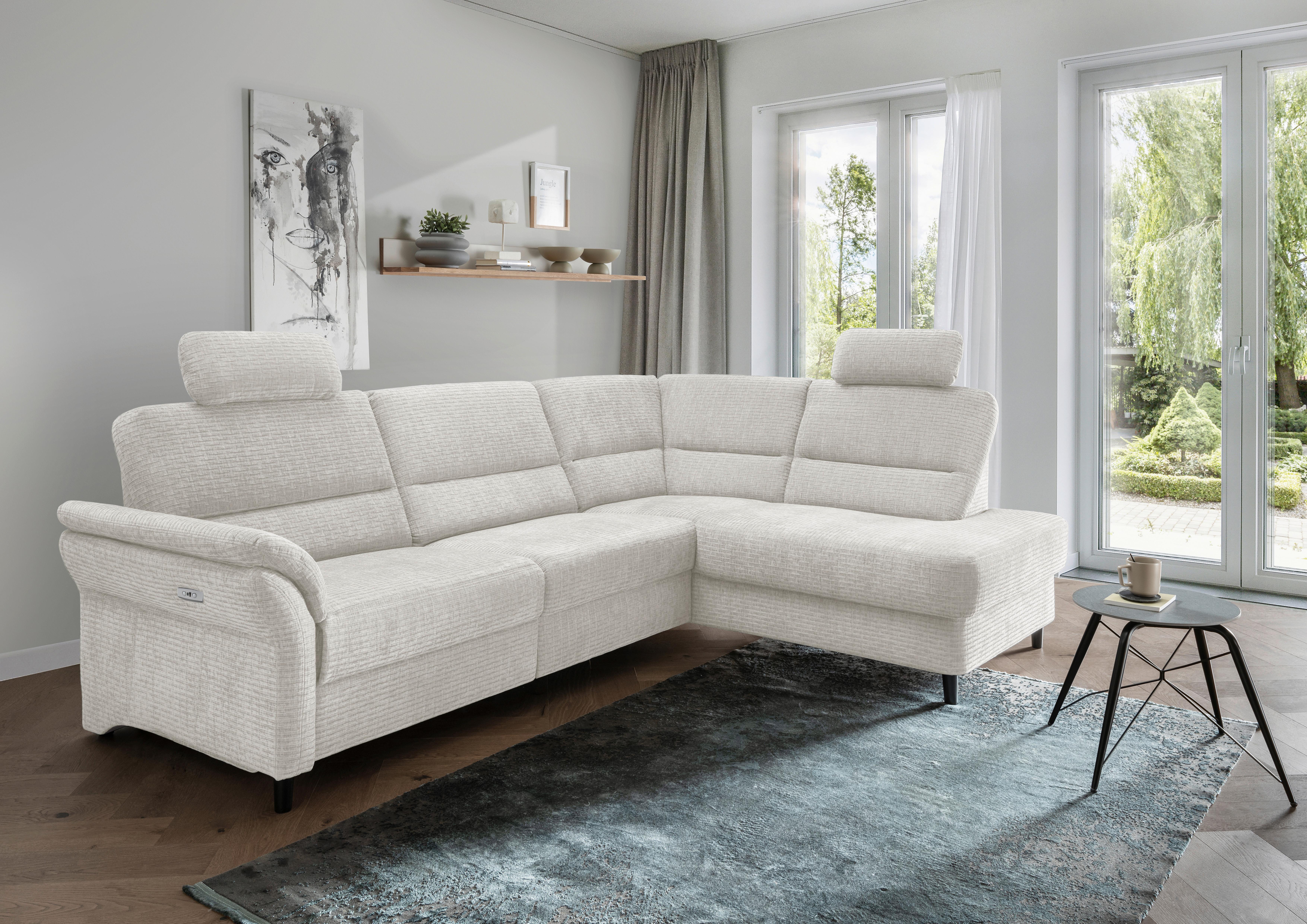 Ecksofa Cavoli Creme Relaxfunktion S: 266x190 cm - Creme/Schwarz, MODERN, Textil (266/190cm) - Livetastic