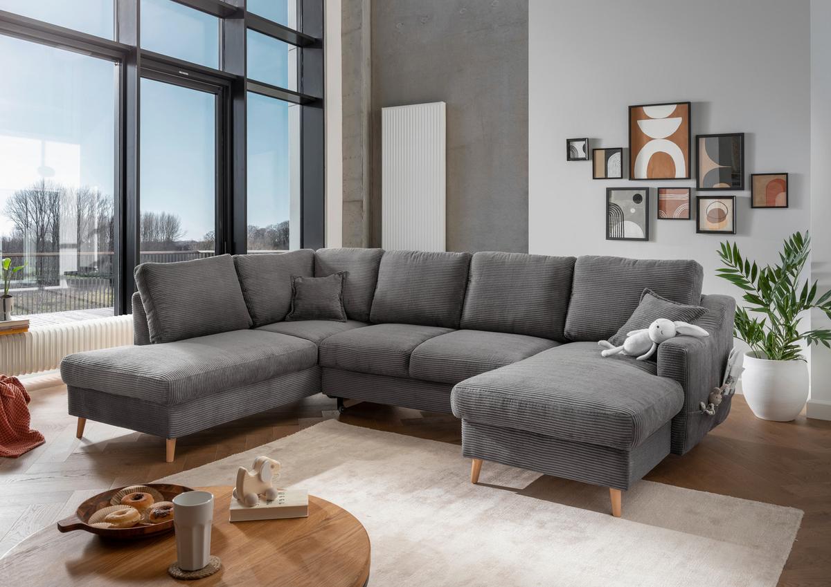 Wohnlandschaft Valentina - Naturfarben/Grau, KONVENTIONELL, Textil (200/301/150cm) - P & B