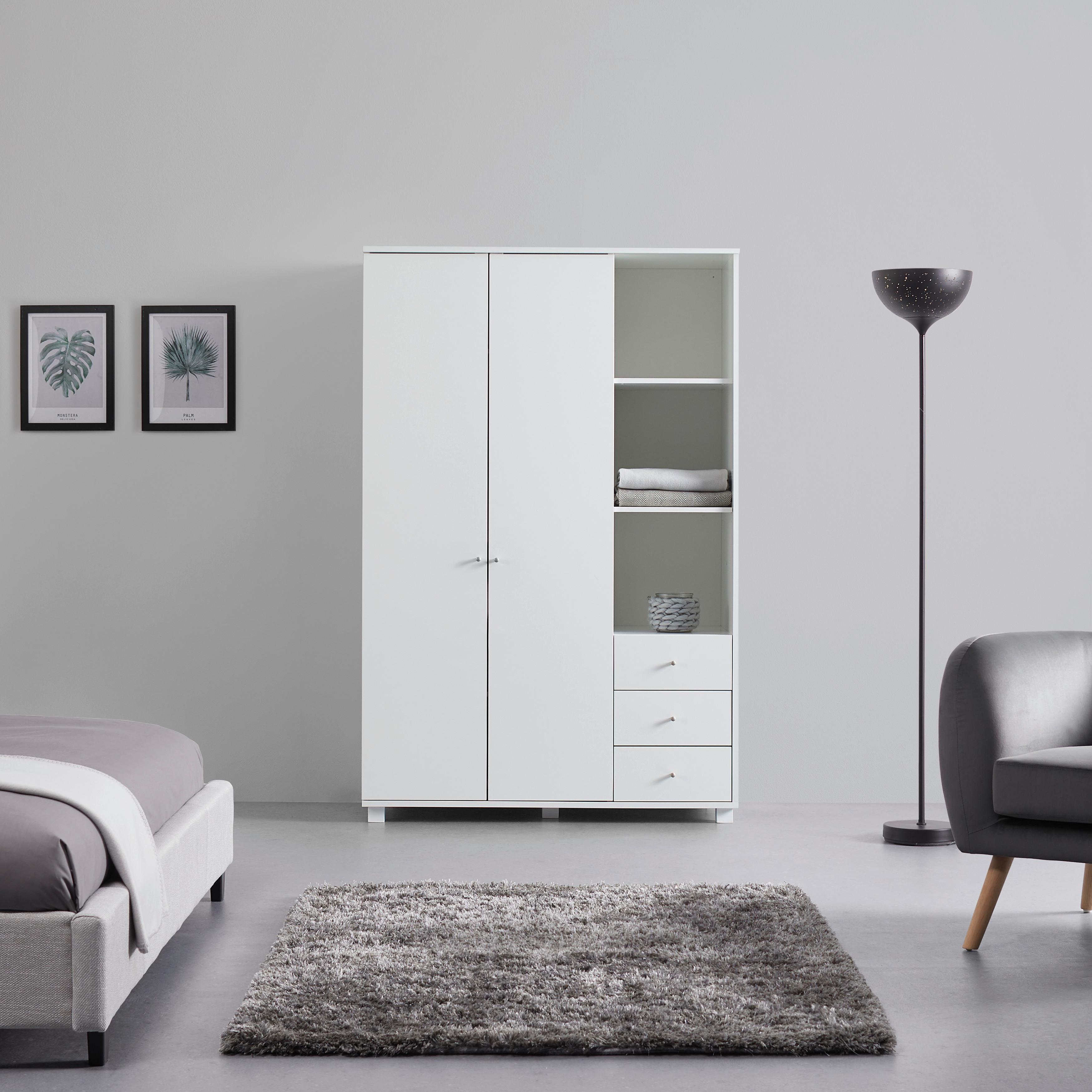 Šatní skříň MILO šírka 115 cm - bílá/barvy stříbra, Moderní, kov/dřevo (115/176/55cm) - Bessagi Home
