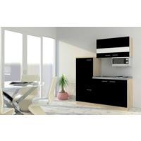 Miniküche mit Kühlschrank + Kochfeld 160 cm Schwarz/Eiche - Eichefarben/Schwarz, Basics, Holzwerkstoff/Metall (160cm) - Respekta