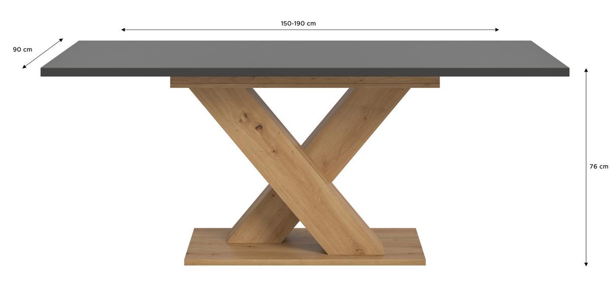 Ausziehtisch Marlon Melamin Dekor Grau,b:150-190cm - Eiche Artisan/Grau, KONVENTIONELL, Holzwerkstoff (150-190/90/76cm) - MID.YOU