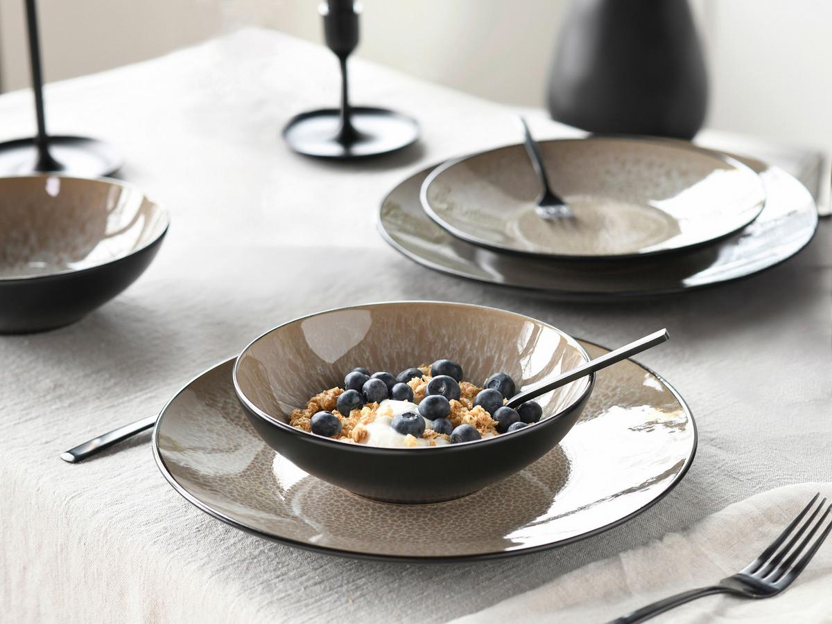 Tafelservice Steinzeug, 6 Pers., 18-Teilig - Beige/Schwarz, Basics, Keramik - Creatable