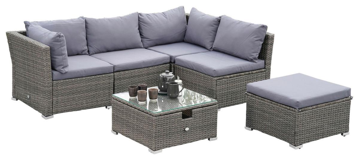 Loungegarnitur 14-tlg Malaga Grau - Grau, KONVENTIONELL, Glas/Kunststoff (190/40/181cm) - Gardenson