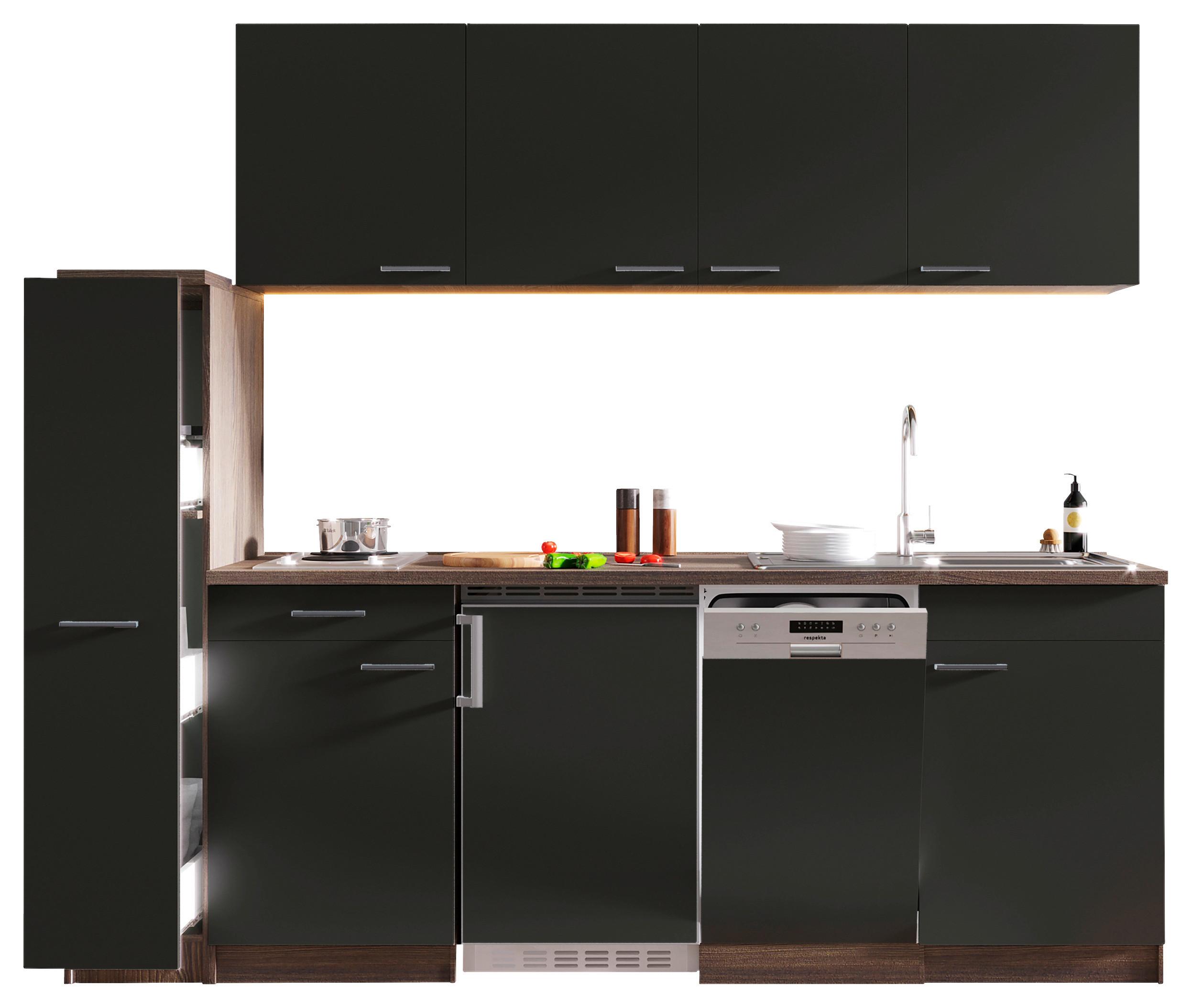 KÜCHENBLOCK OLIVER SINGLEKÜCHE 225 CM - Eichefarben/Grau, Basics, Holzwerkstoff (225cm) - Respekta