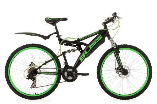 Mountainbike Fully 26 Zoll Bliss 21 Gänge - Schwarz/Grün, Basics, Metall - KS Cycling