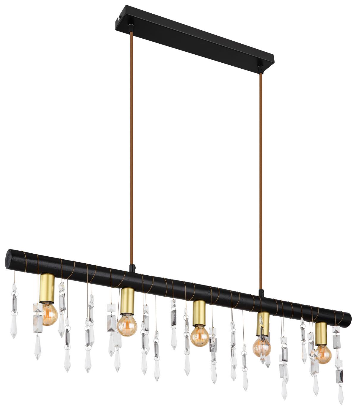Hängeleuchte H:120 Cm 5-Flammig - Schwarz, KONVENTIONELL, Glas/Holz (90/6/120cm) - Globo