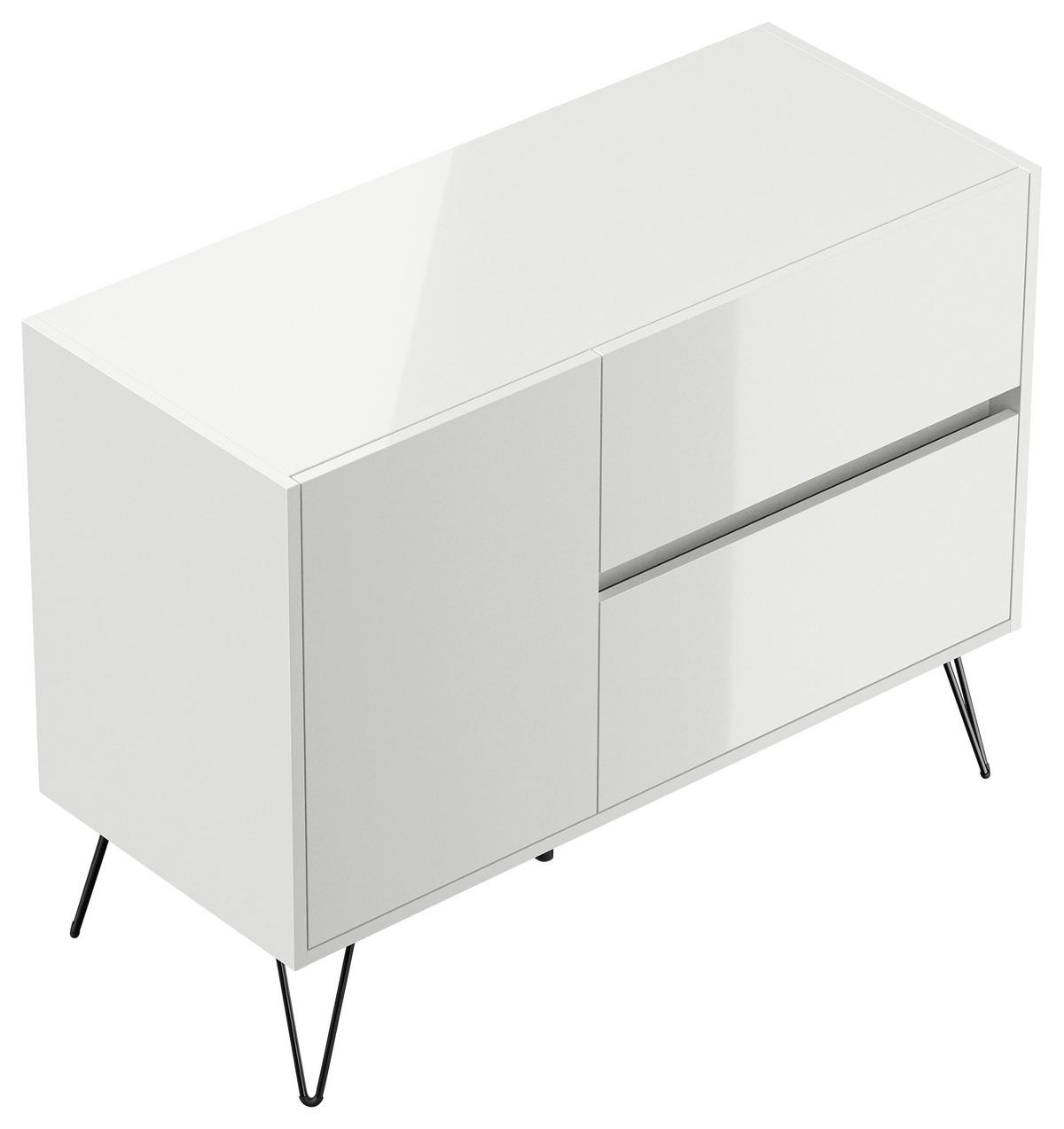 Sideboard Posseik Industrial Weiß B: 99 Cm - Weiß Hochglanz/Schwarz, Design, Holzwerkstoff (99/75,8/42cm) - P & B