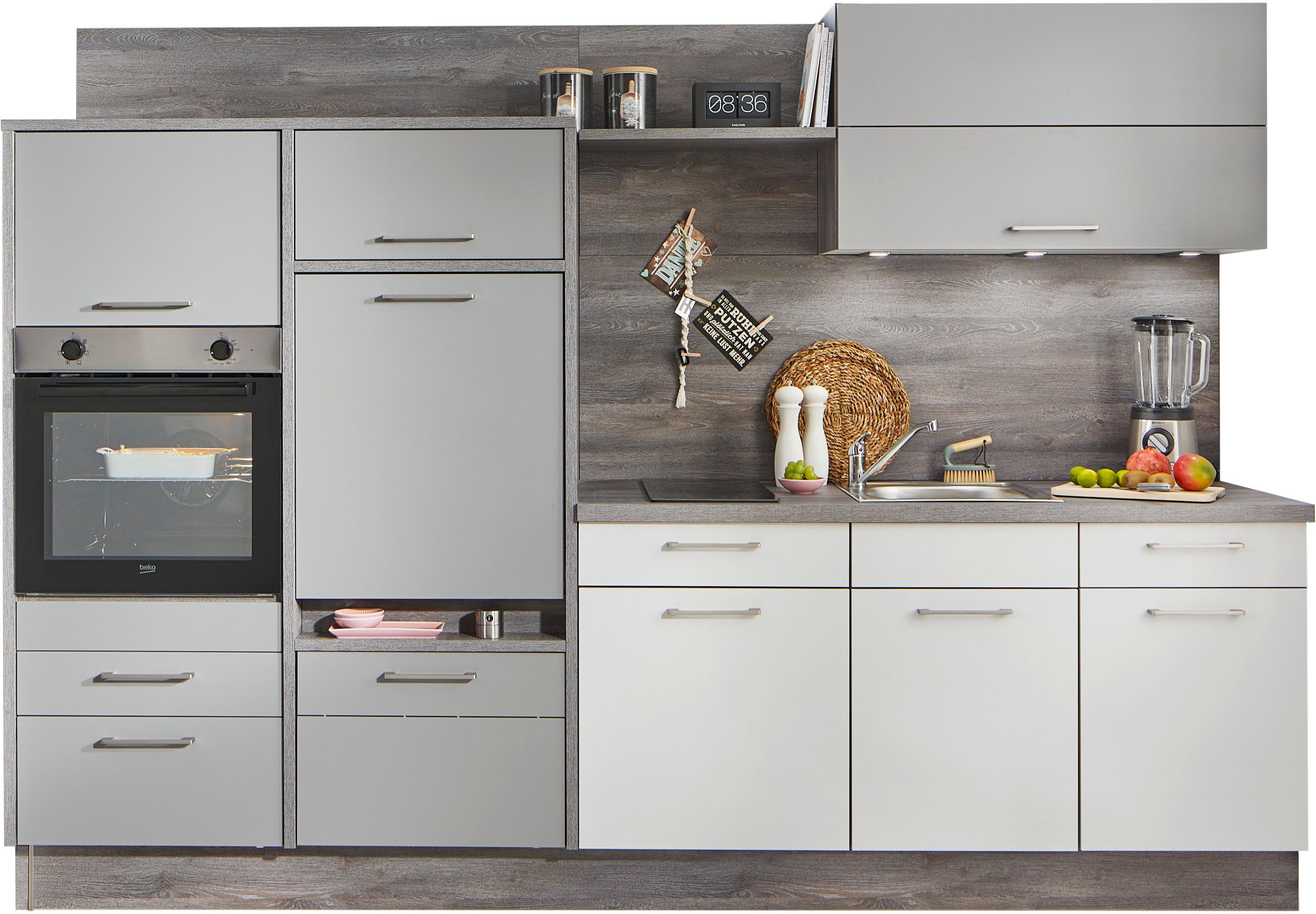 Küchenzeile mit Geräten 285 cm Steineiche/Grau - Basics, Holzwerkstoff (285cm) - Pino