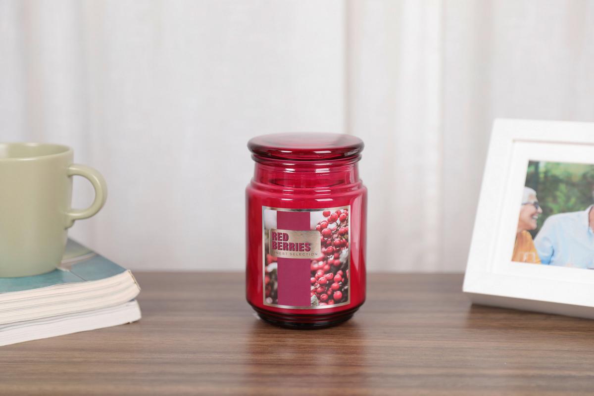 Kerze im Glas mit Deckel Caralina, Ø/H: 9/14,5 cm - Beige/Rot, Basics, Glas (9/14,5cm) - Luca Bessoni