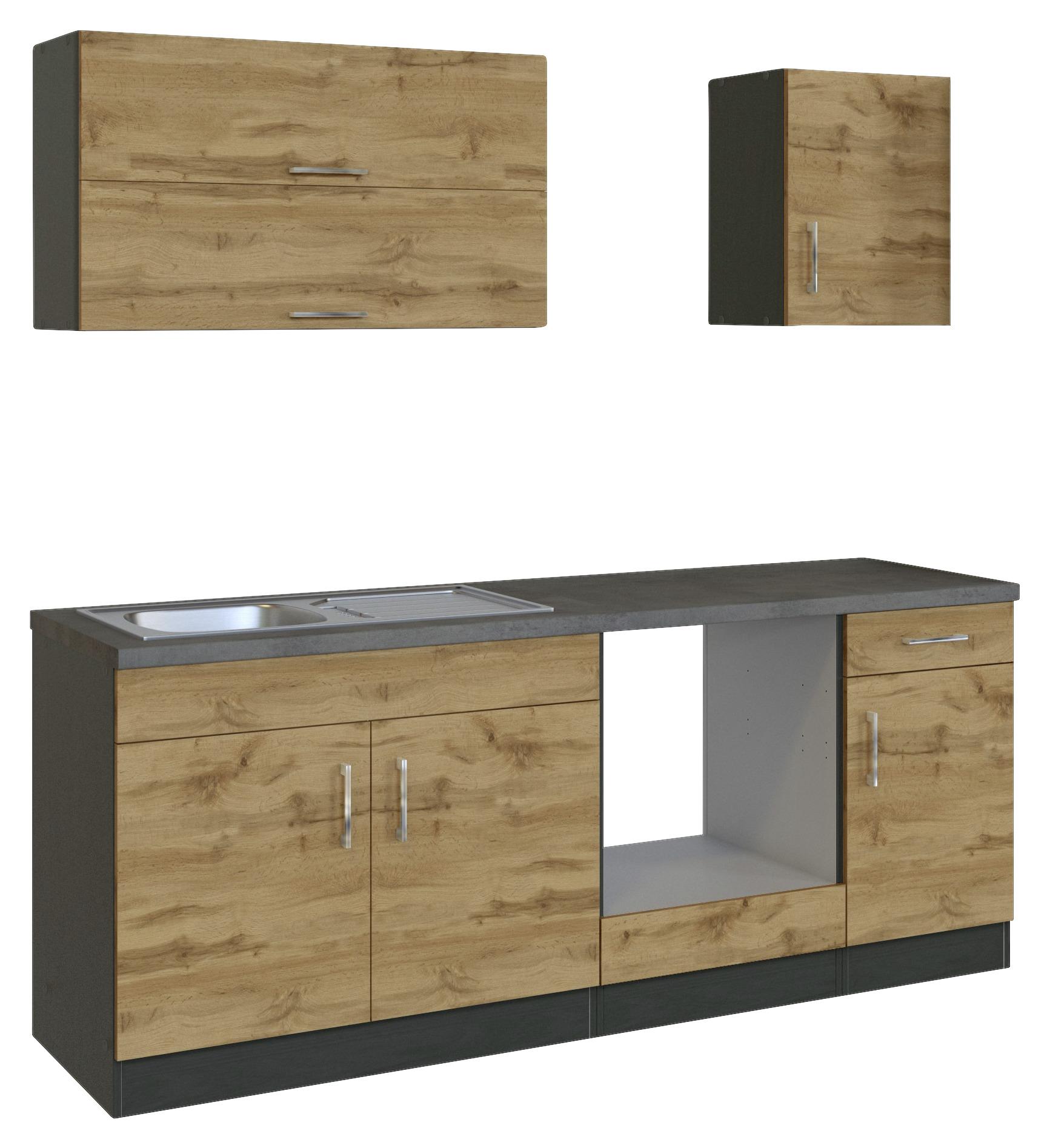 Küchenleerblock Länge ca. 210 cm eichefarben und Anthrazit