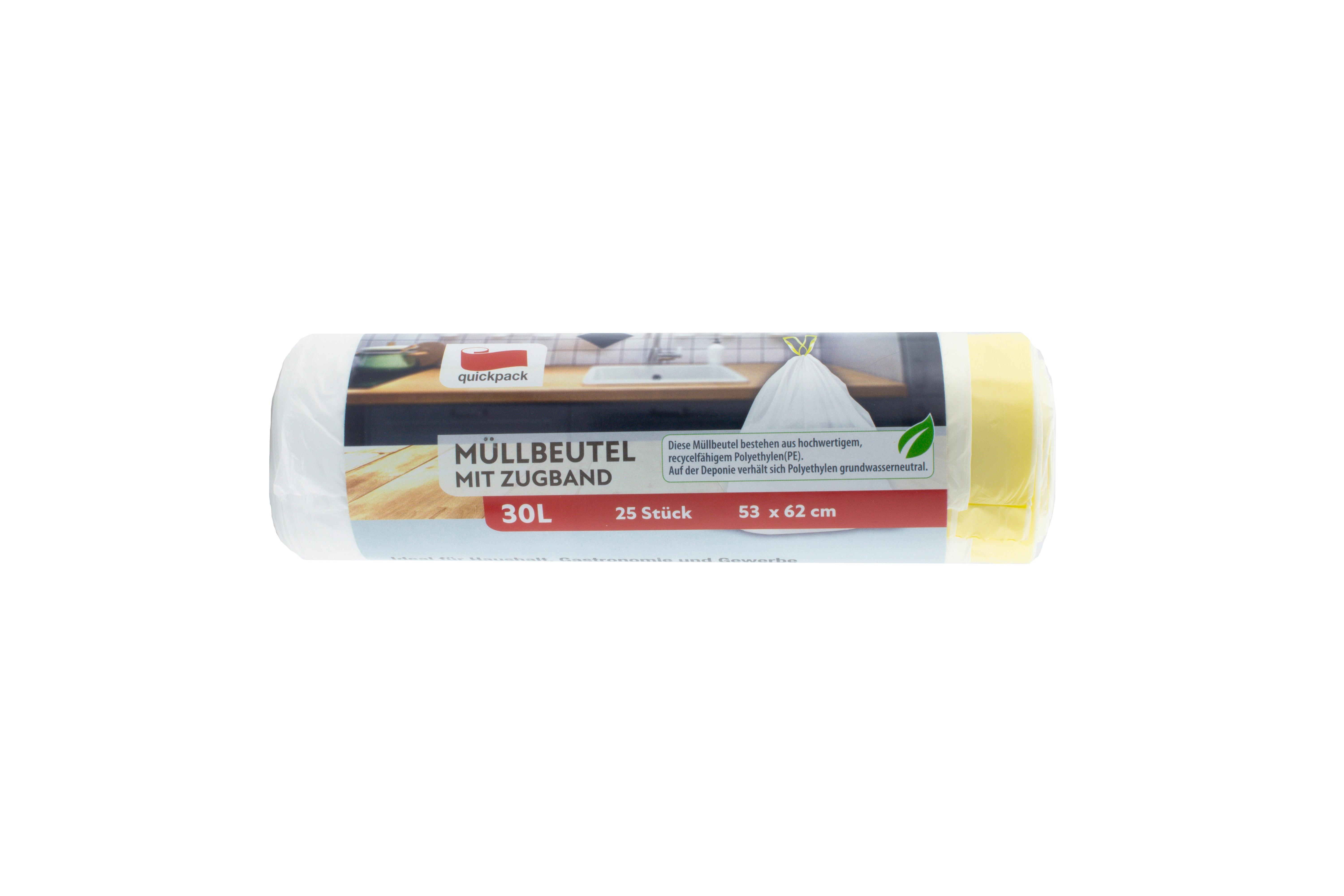 Müllbeutel SUSI, 30 Liter mit Zugband - Transparent, Kunststoff - Quick Pack