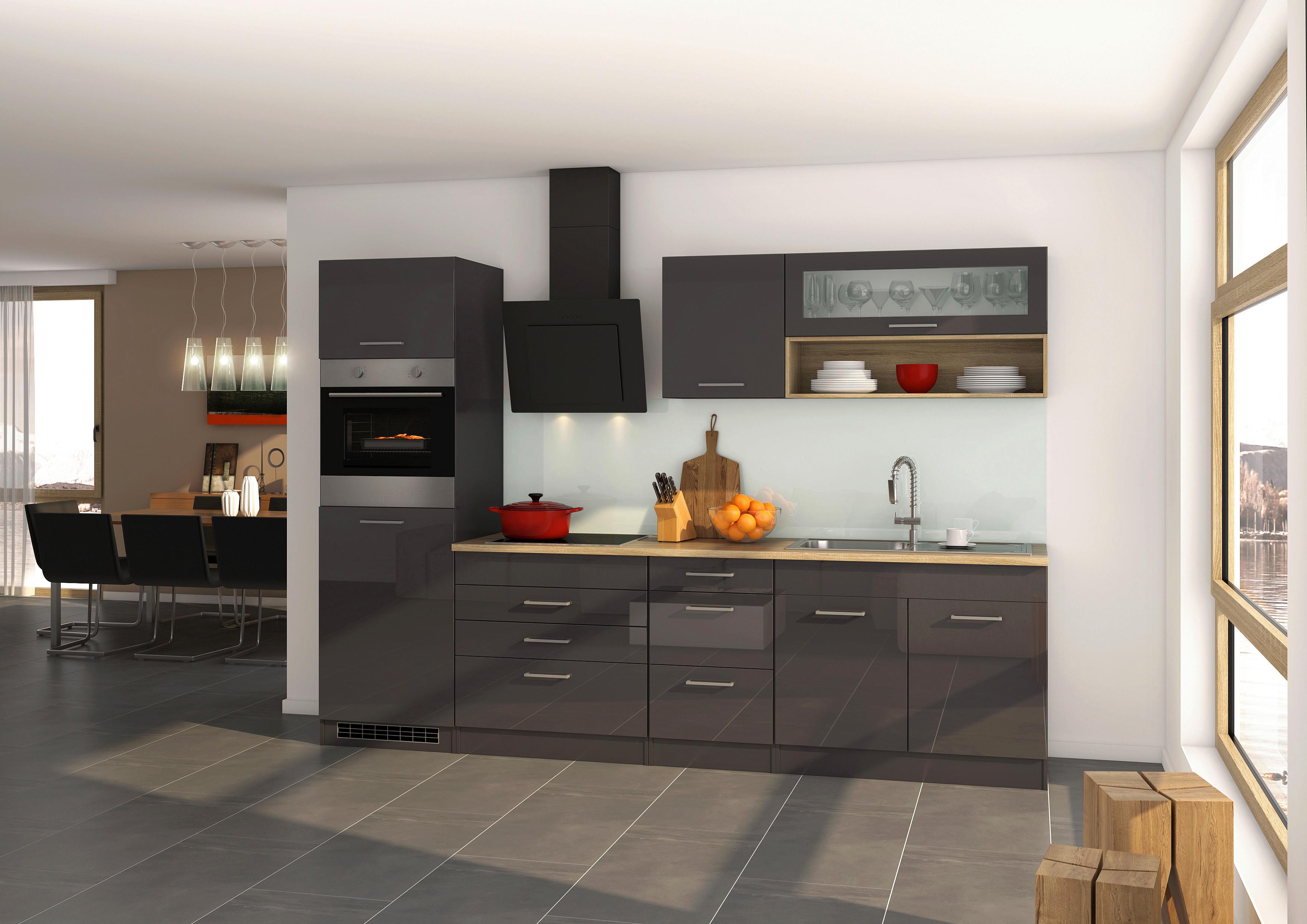 Küchenleerblock Mailand Graphitfarben B: 290cm - Graphitfarben/Sonoma Eiche, MODERN, Holzwerkstoff (290cm) - Held