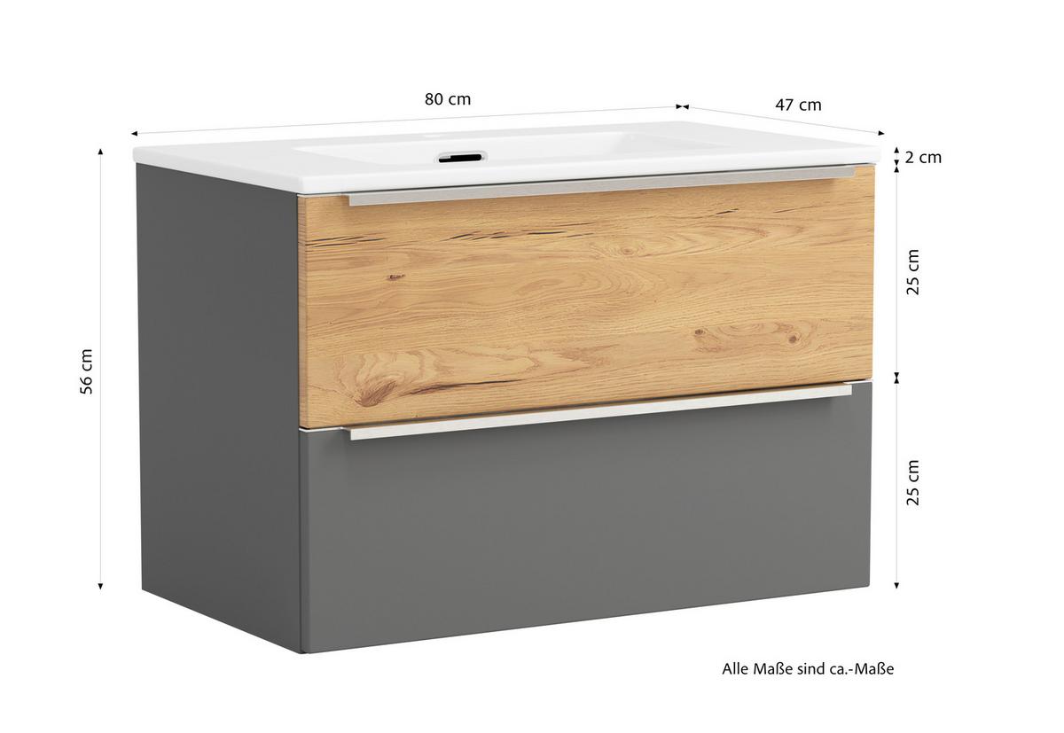 Waschtischkombi Verona Weiß/Wildeiche B: 80cm - Wildeiche/Weiß, Trend, Keramik/Holzwerkstoff (80/54/47cm) - Held