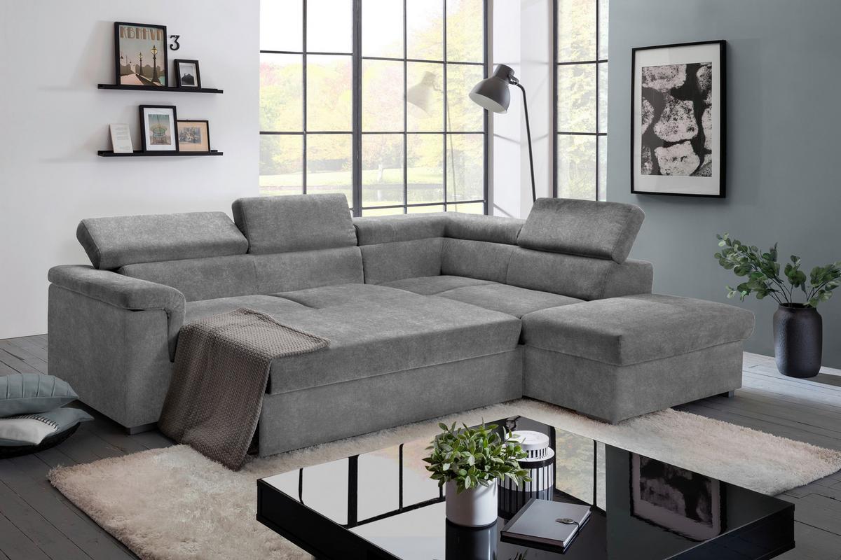 Sedací souprava MILLA šedá pravý roh - šedá, Basics, dřevo/textil (252/217cm)