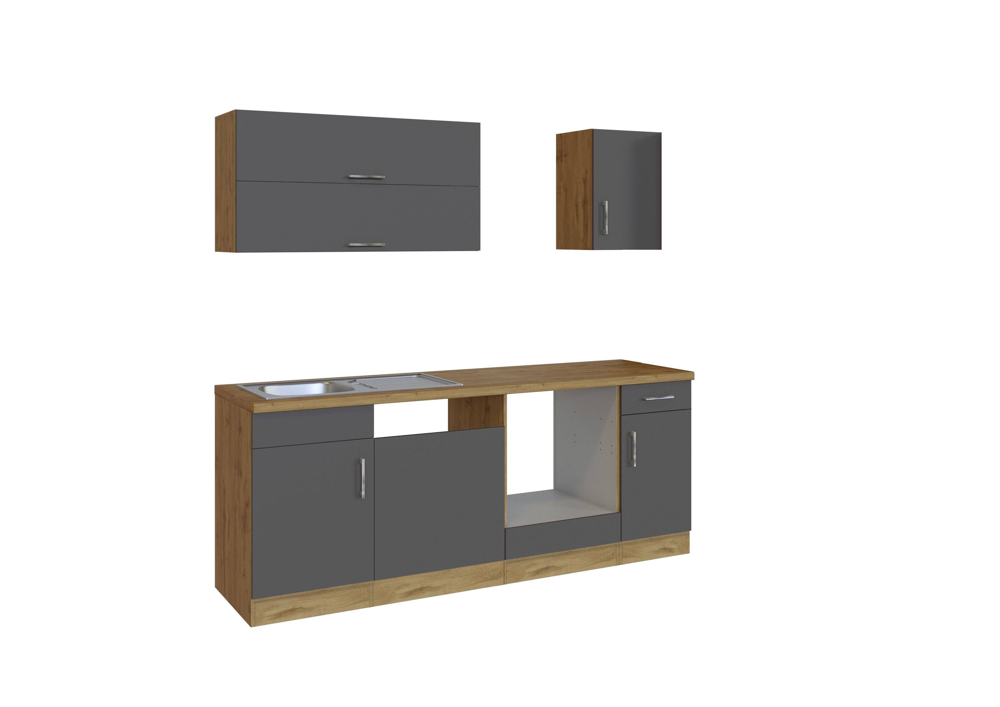 Küchenleerblock Länge ca. 210 cm in Anthrazit und Eiche Dekor