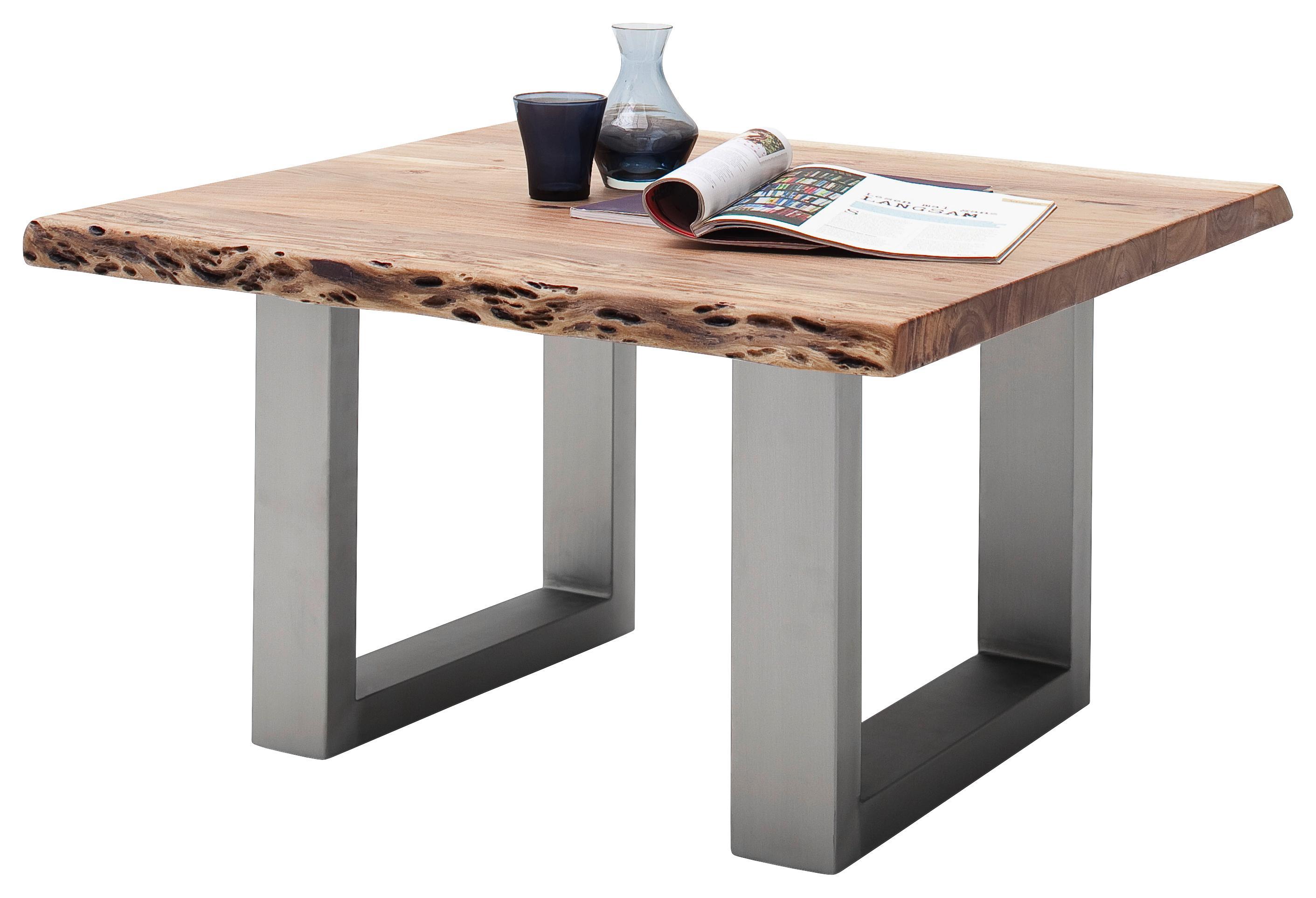 Couchtisch Cartagena Tischplatte Massiv B: 75cm - Edelstahlfarben/Akaziefarben, MODERN, Holz/Metall (75/45/75cm)