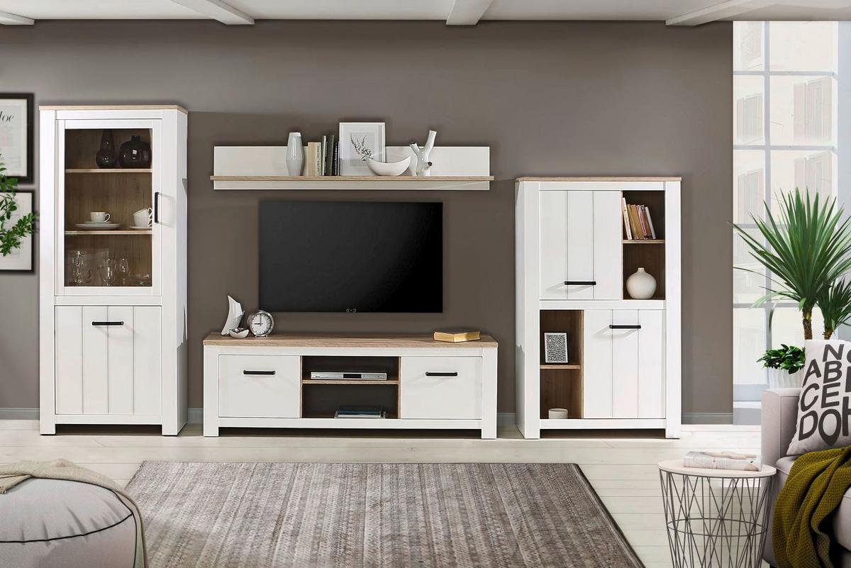 Szekrény Elara - Bianco tölgy/fehér, Modern, műanyag/faalapú anyag (86,7/147,1/42,2cm)