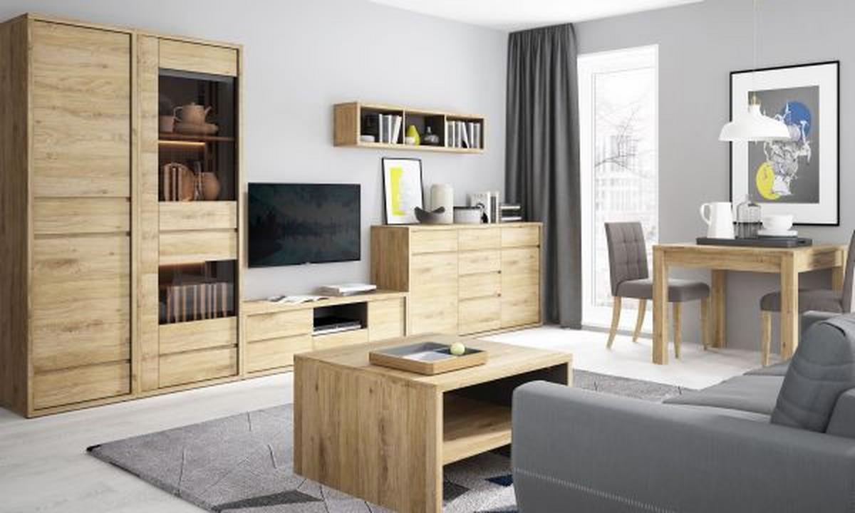 TV-Element Shetland Eichefarben/Grau B: 136 cm - Eichefarben/Schwarz, MODERN, Holzwerkstoff (136/59/40cm)