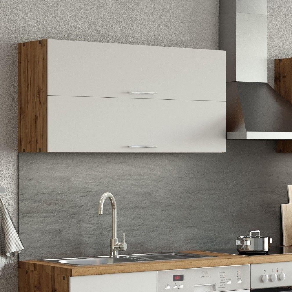 Küchenoberschrank B: 110 cm Eiche Dekor/Weiß 2 Klappen - Eiche Wotan/Weiß, MODERN, Holzwerkstoff (110/57/34cm) - Held