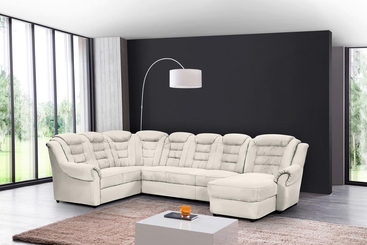 Wohnlandschaft Boston Weiß Lederlook - Schwarz/Weiß, KONVENTIONELL, Textil (216/333/165cm) - Livetastic