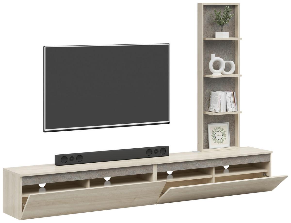 Wohnwand Pascal - Eichefarben/Grau, MODERN, Holzwerkstoff (230/160/35cm)