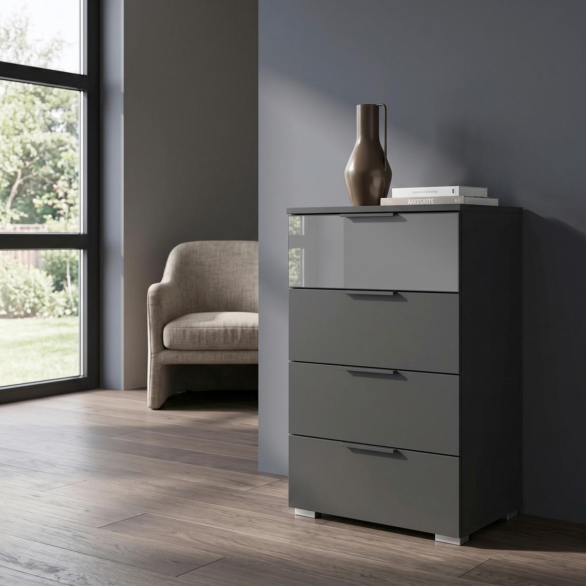 Kommode Skyla grau, 81 cm - Alufarben/Grau, MODERN, Glas/Holzwerkstoff (40/81/42cm) - Rauch Möbel