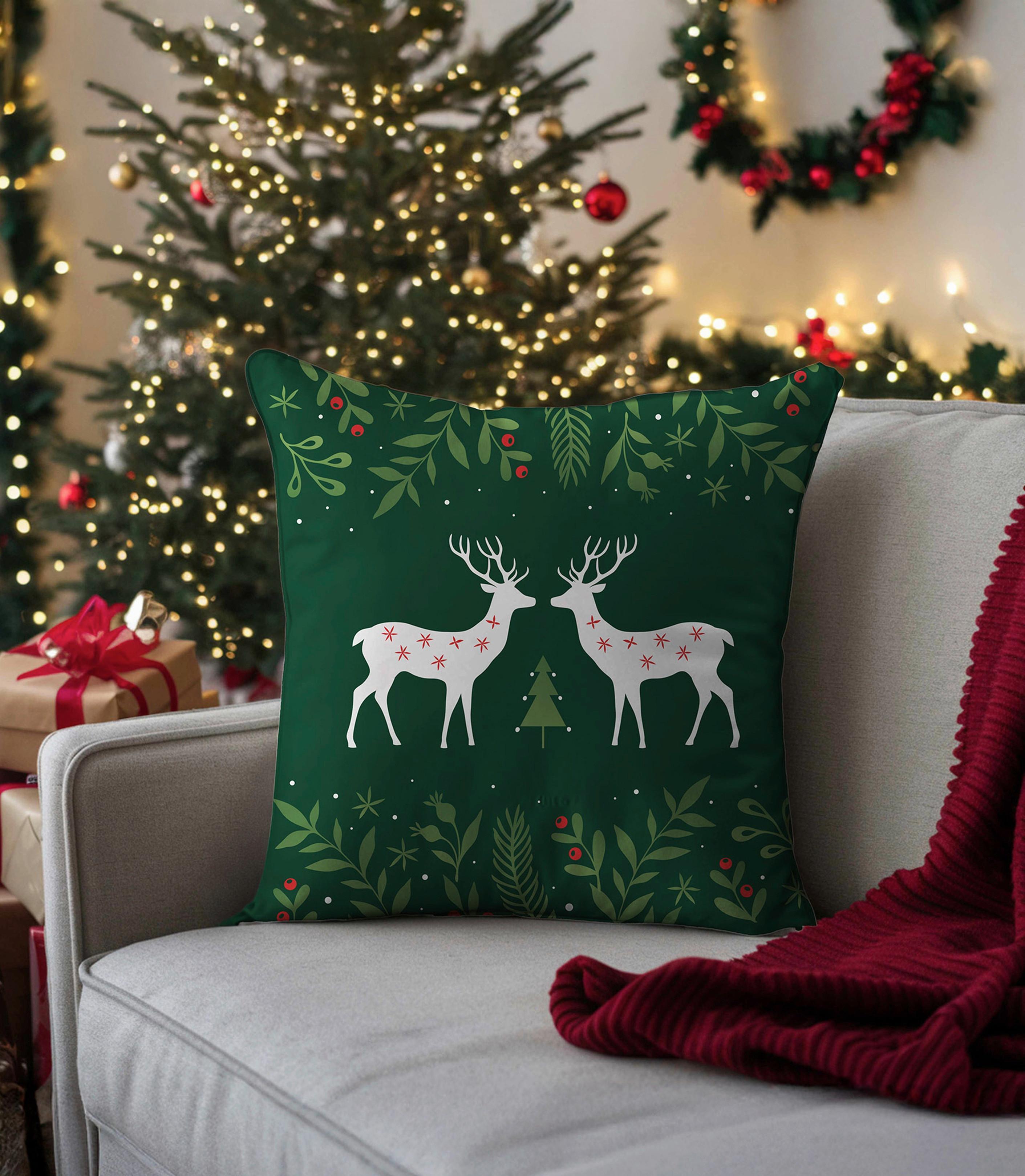Díszpárnahuzat Reindeer Kb. 45/45cm - piros/erdőzöld, textil (45/45cm)