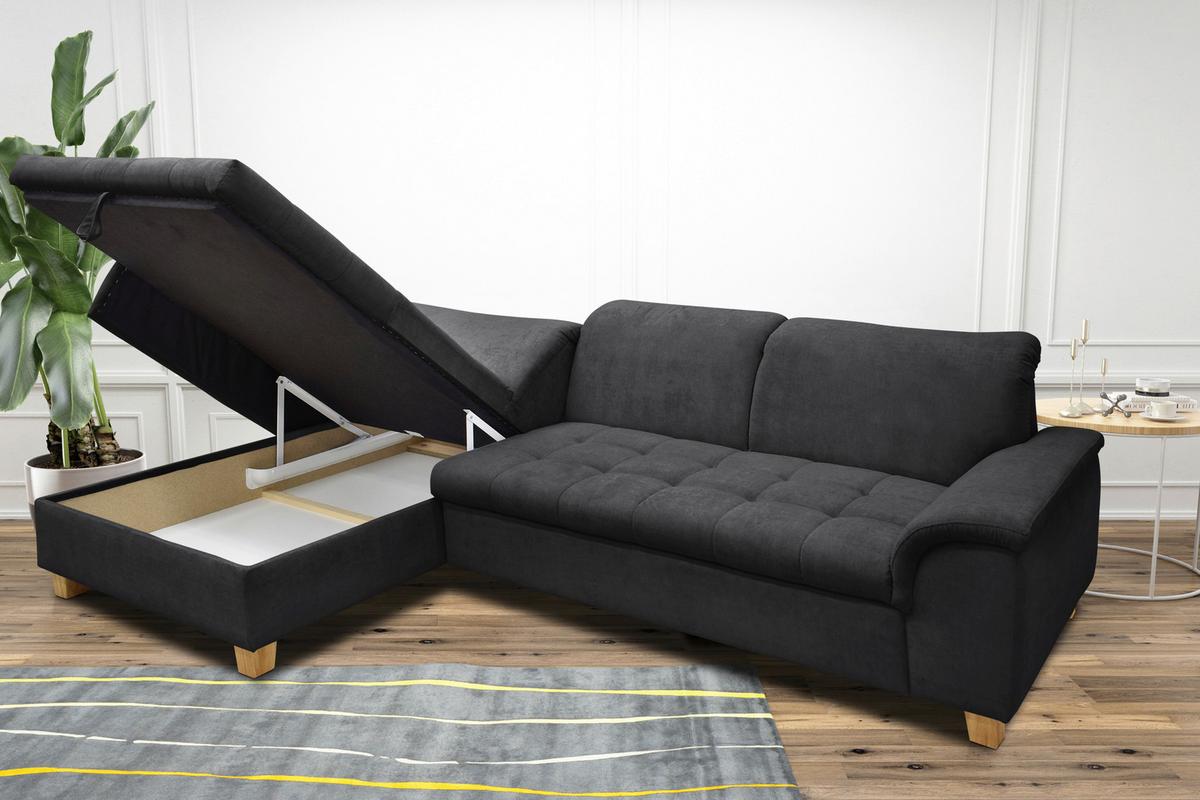 Ecksofa Mit Schlaffunktion & Bettkasten Franzi Dunklegrau - Eichefarben/Dunkelgrau, KONVENTIONELL, Textil (170/279cm) - MID.YOU